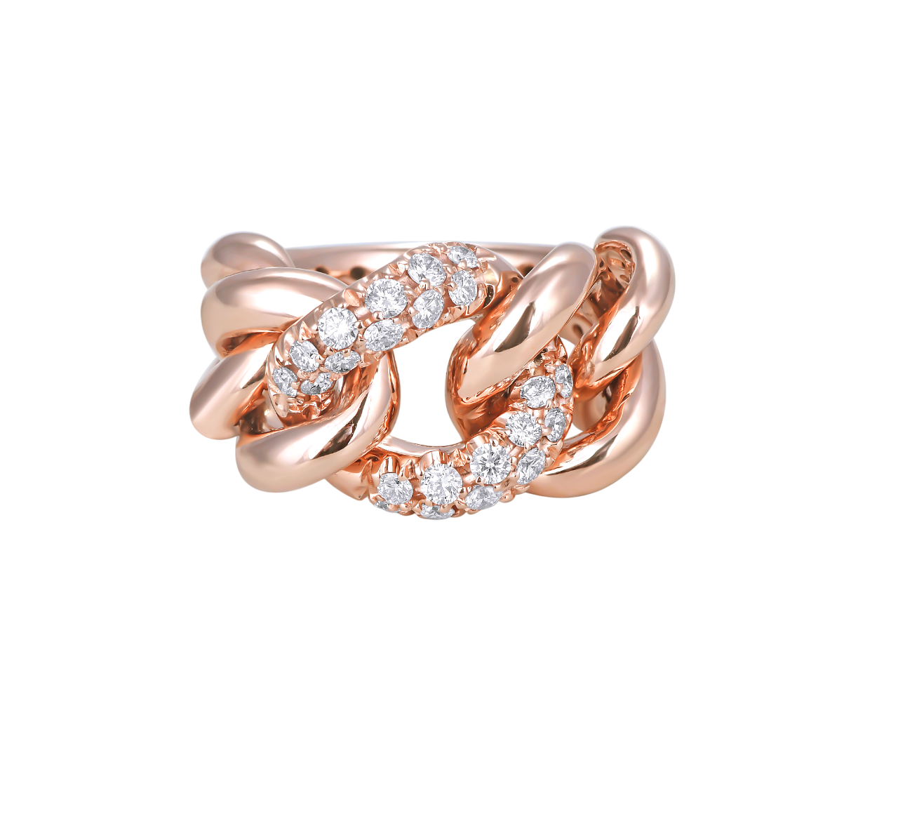 Large Link Diamond and Rose Gold Ring