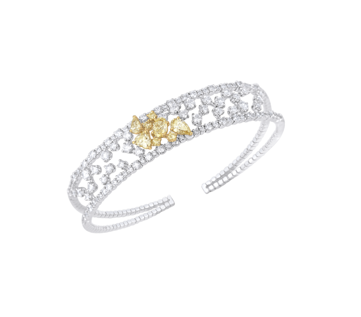 Important Yellow and white diamond cuff bracelet