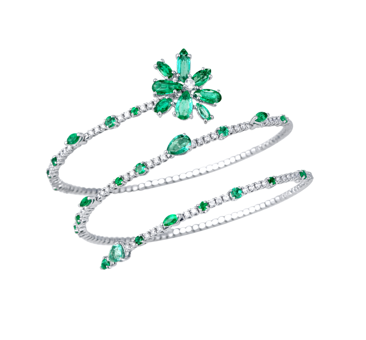 Expandable Emerald & Diamond Flower Bracelet