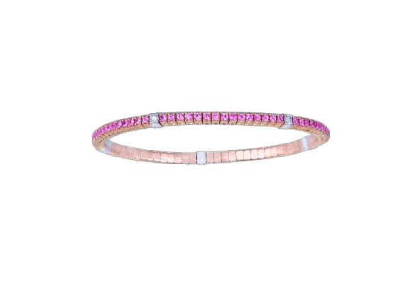 Pink Sapphire and White Diamonds Rose Gold Stretchable Bracelet