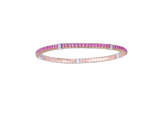 Pink Sapphire and White Diamonds Rose Gold Stretchable Bracelet