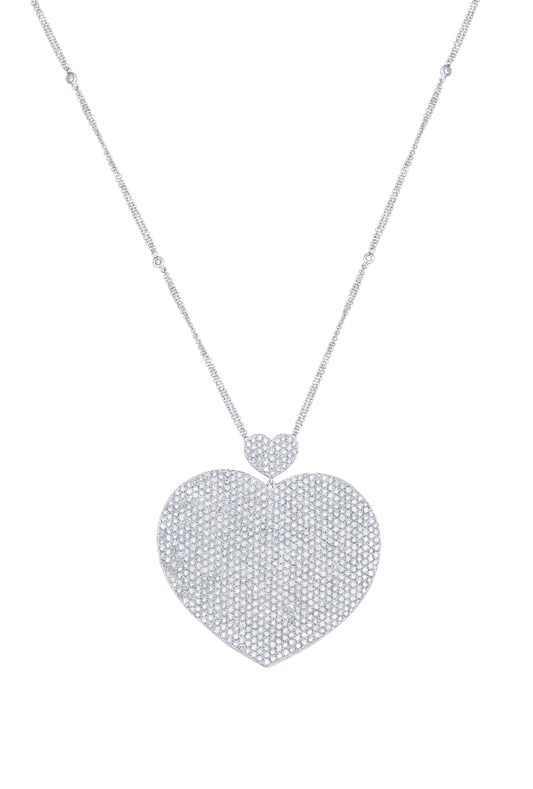 Radiant Diamond Heart Charm Outline Necklace