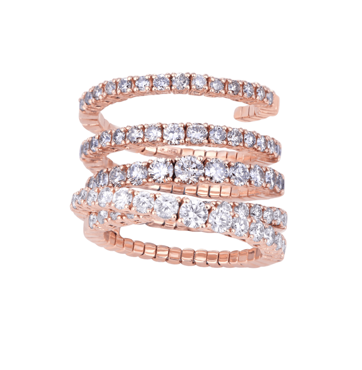 Stretchable coil diamond ring in rose gold