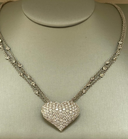 White Diamond Pave Heart Pendant Chain