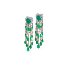 Heart shaped Emerald with Diamond and Emerald with 5 line earrings