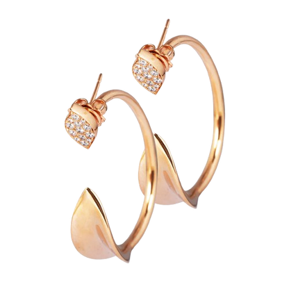 Rose Gold and Diamond  leaf Hoops