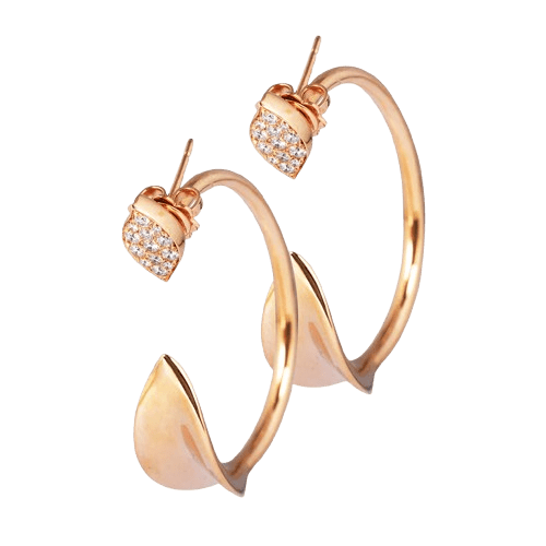 Rose Gold and Diamond  leaf Hoops