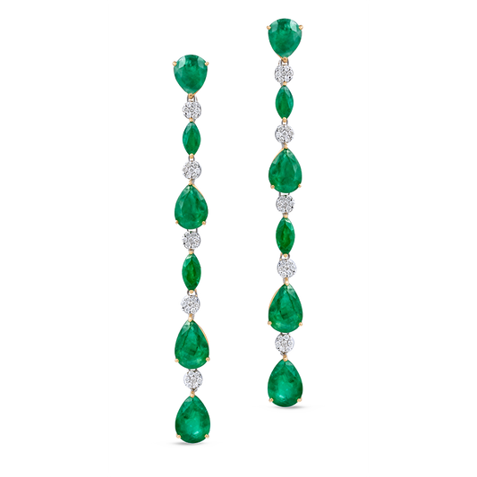 Long Emerald Drop + Marquise Diamond Earrings