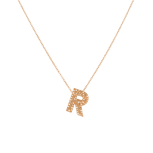 Name initial pendant in Rose gold, champagne and white diamonds