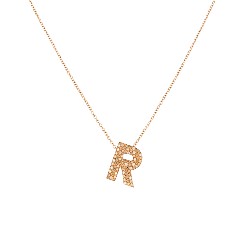 Rose Gold R Alphabet Pendant Chain in Champagne and White Diamonds