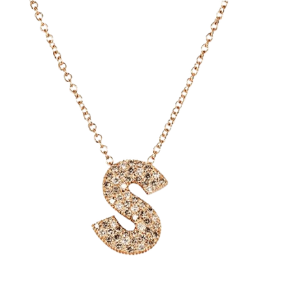 Initial name pendant chain in Rose gold champagne and white diamonds ( large)