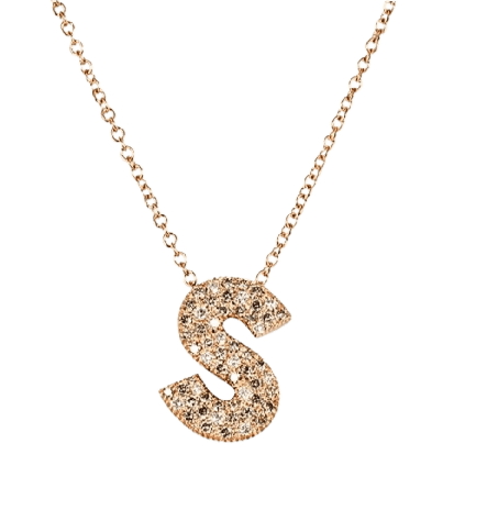 Initial name pendant chain in Rose gold champagne and white diamonds ( large)