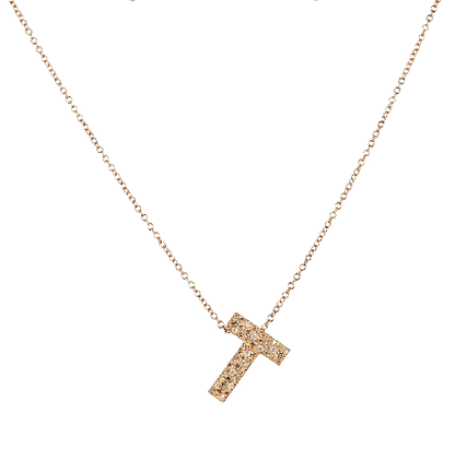 Initial name pendant chain in Rose gold, champagne and white diamonds (small)