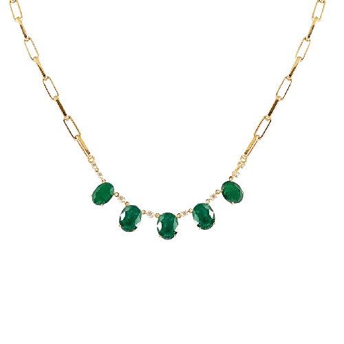 Emerald and Diamond Link Necklace