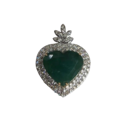 Large Heart Shaped Emerald with Diamond Pendant