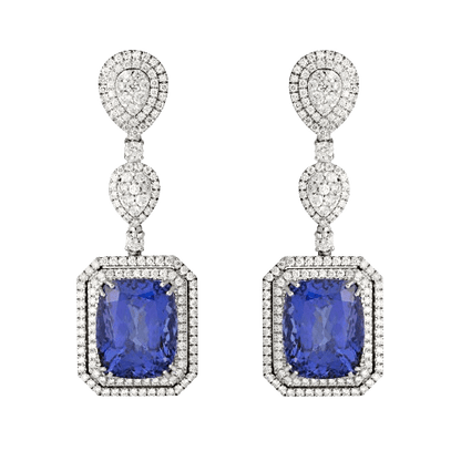 Large important Tanzanite and diamond earrings
