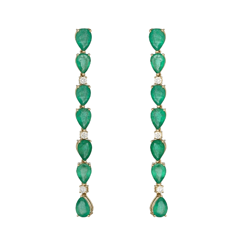 New Emerald and Diamond Long Drop Earrings