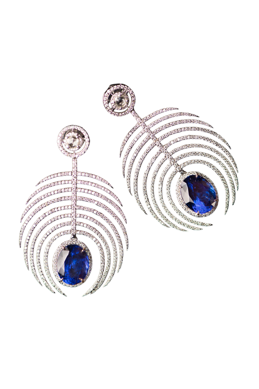 Palm Tree Tanzanite and rose cut Diamond Earrings