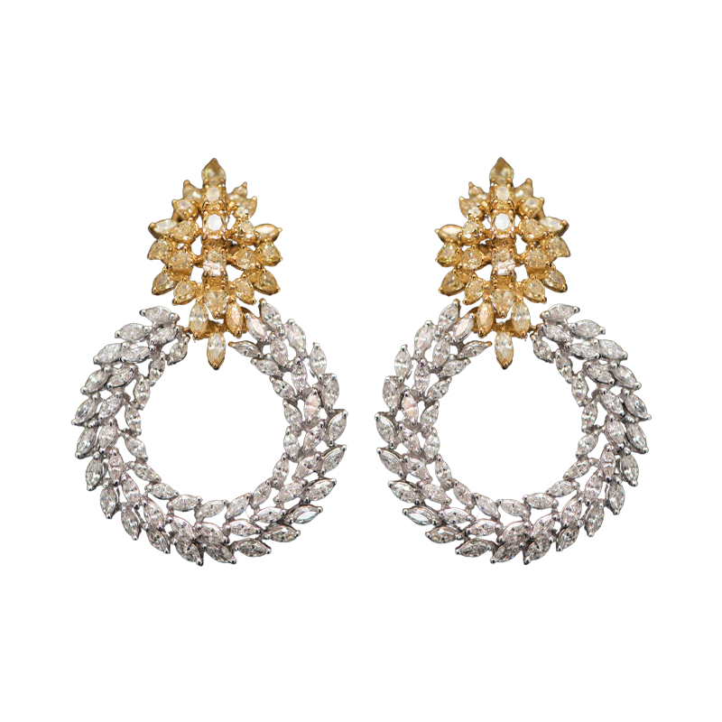 White and Yellow Marquis Diamond Earrings