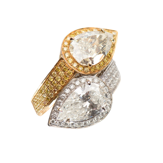Yellow and white Pear Shape  diamond Ring