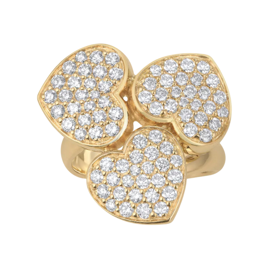 Three Heart Pave diamond and Gold ring_x000B_
