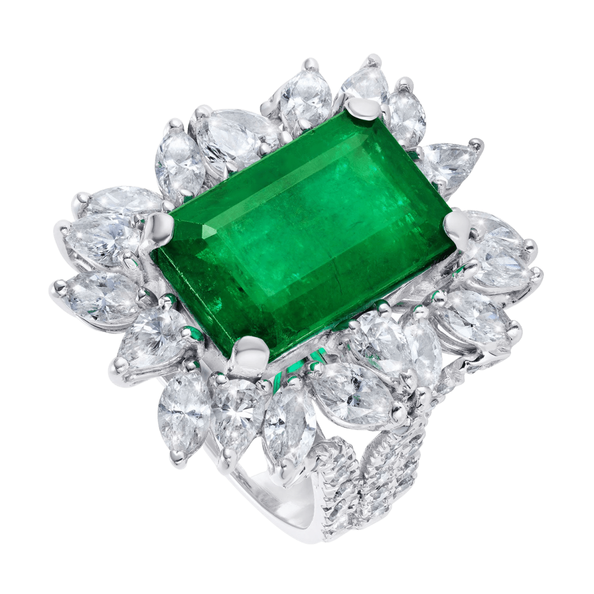 Emerald Cut Emerald and Diamond Ring