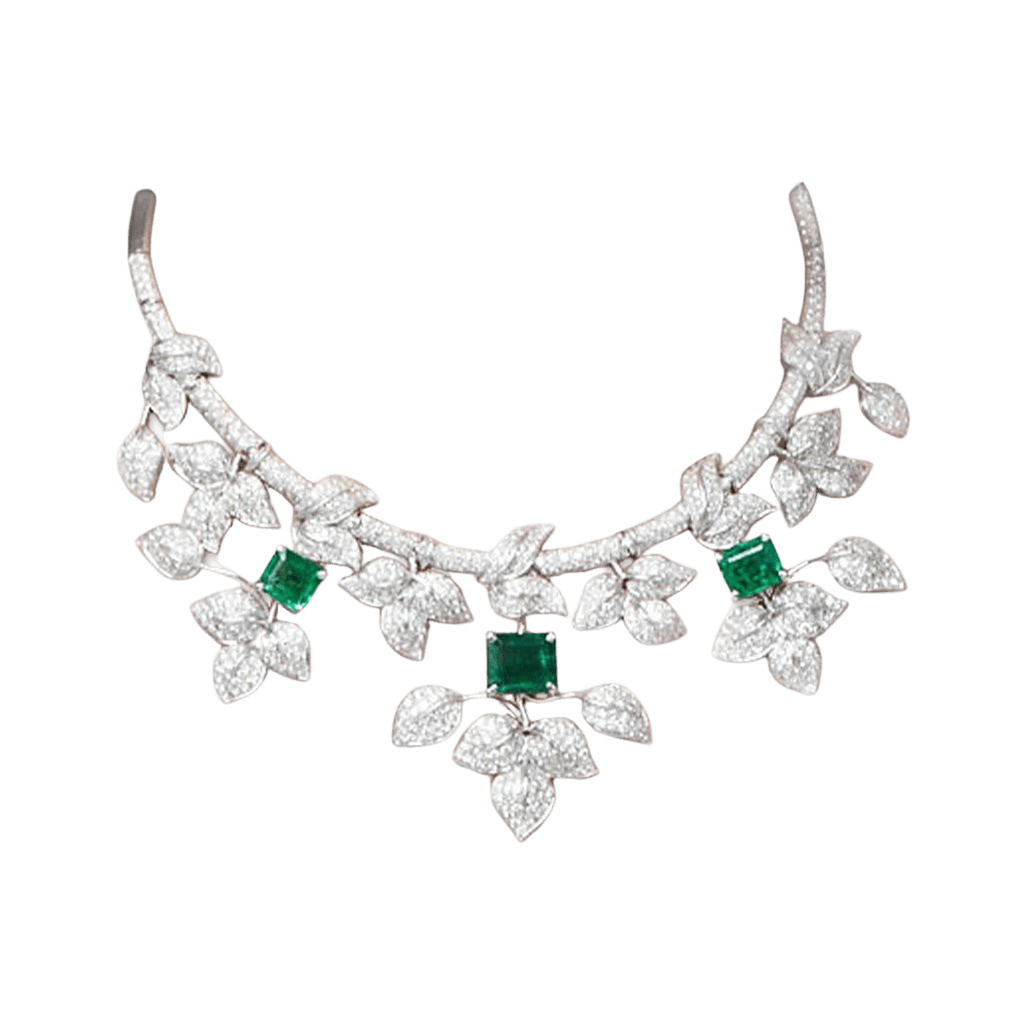 Nature Inspired elaborate Emerald & Diamond Necklace