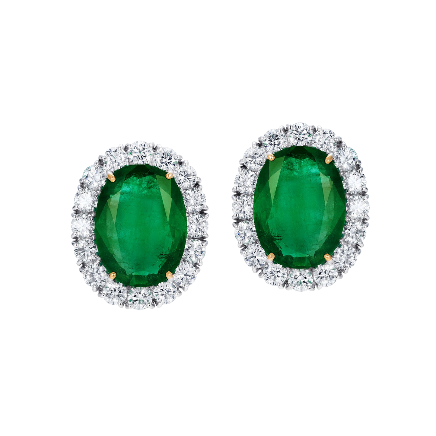 Oval Cut Emerald and Diamond Earrings