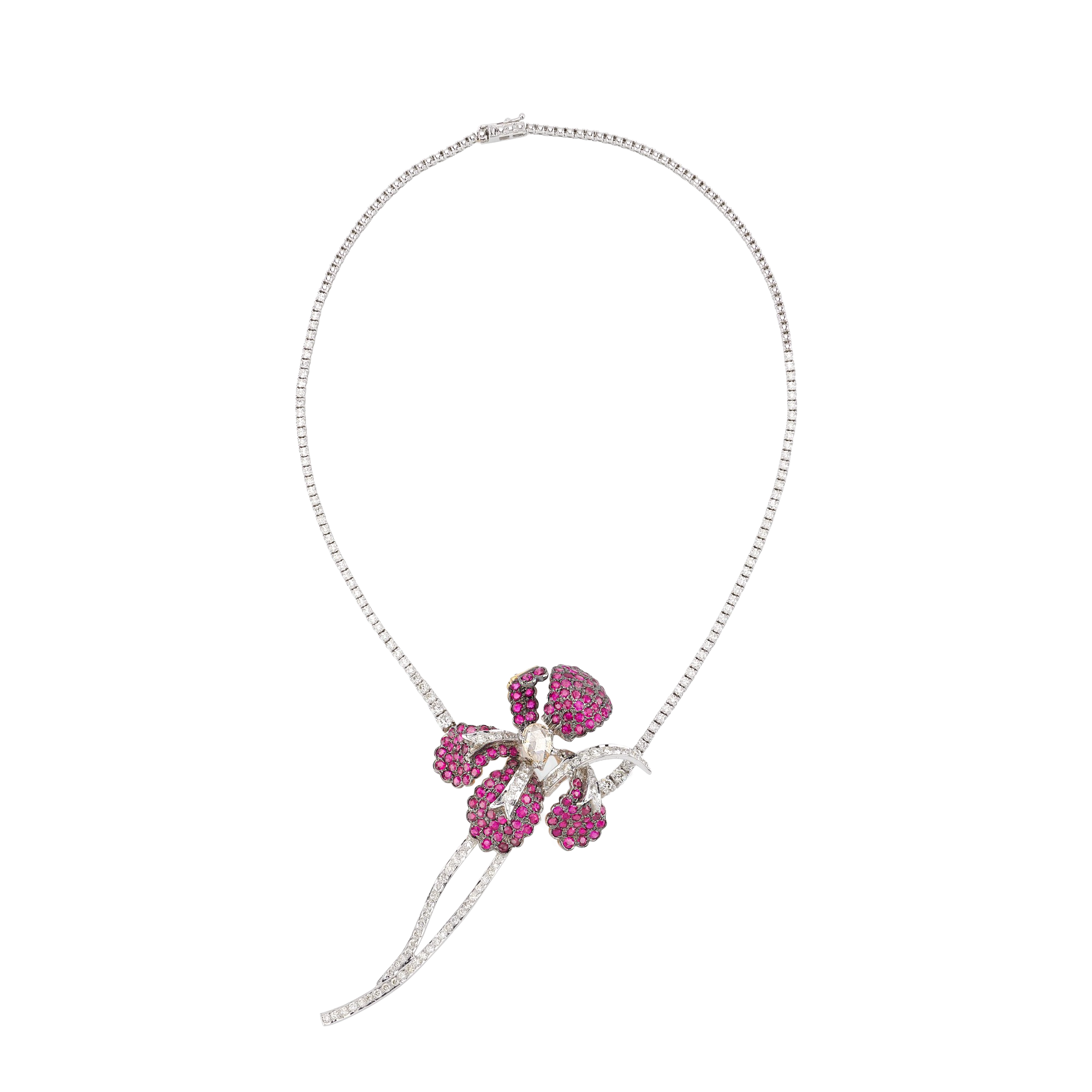 Ruby & Diamond Flower Necklace