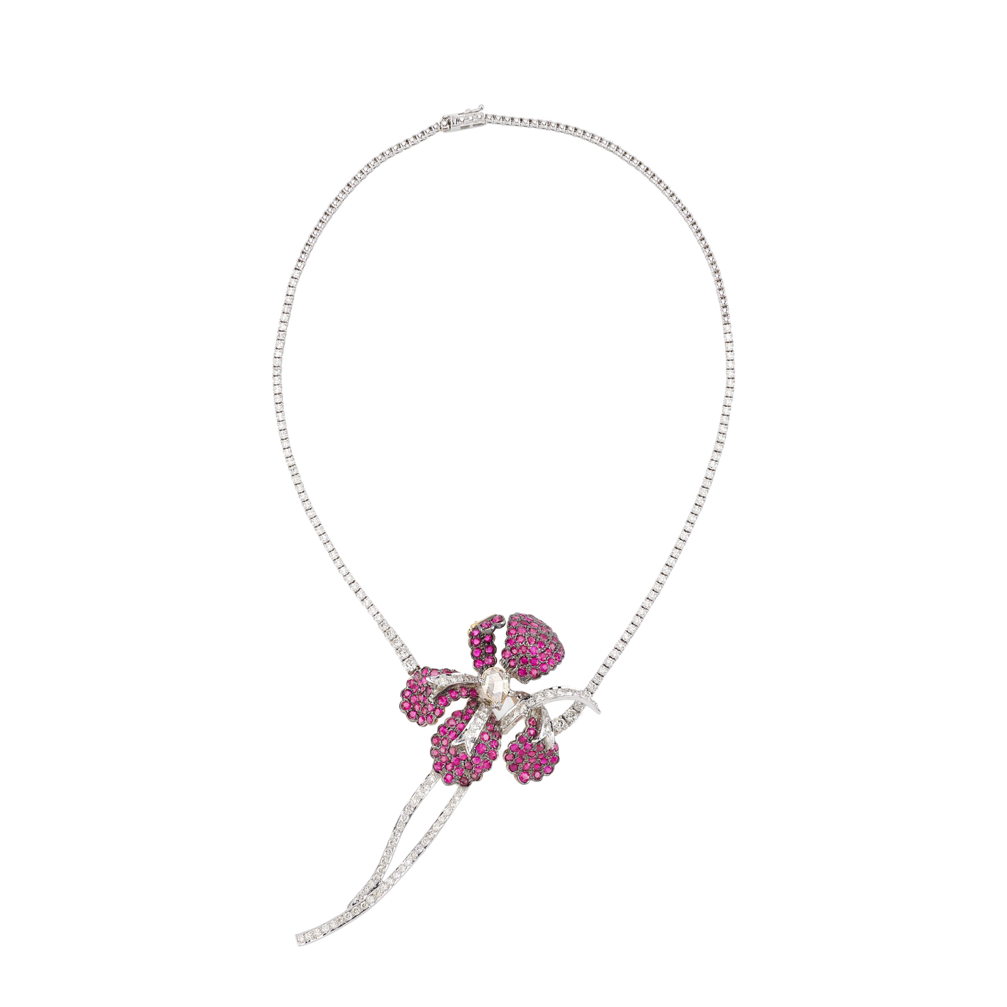 Ruby & Diamond Flower Necklace