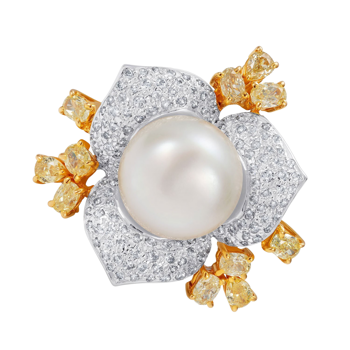 Two-toned South Sea Pearl White & Yellow  Diamond Ring
