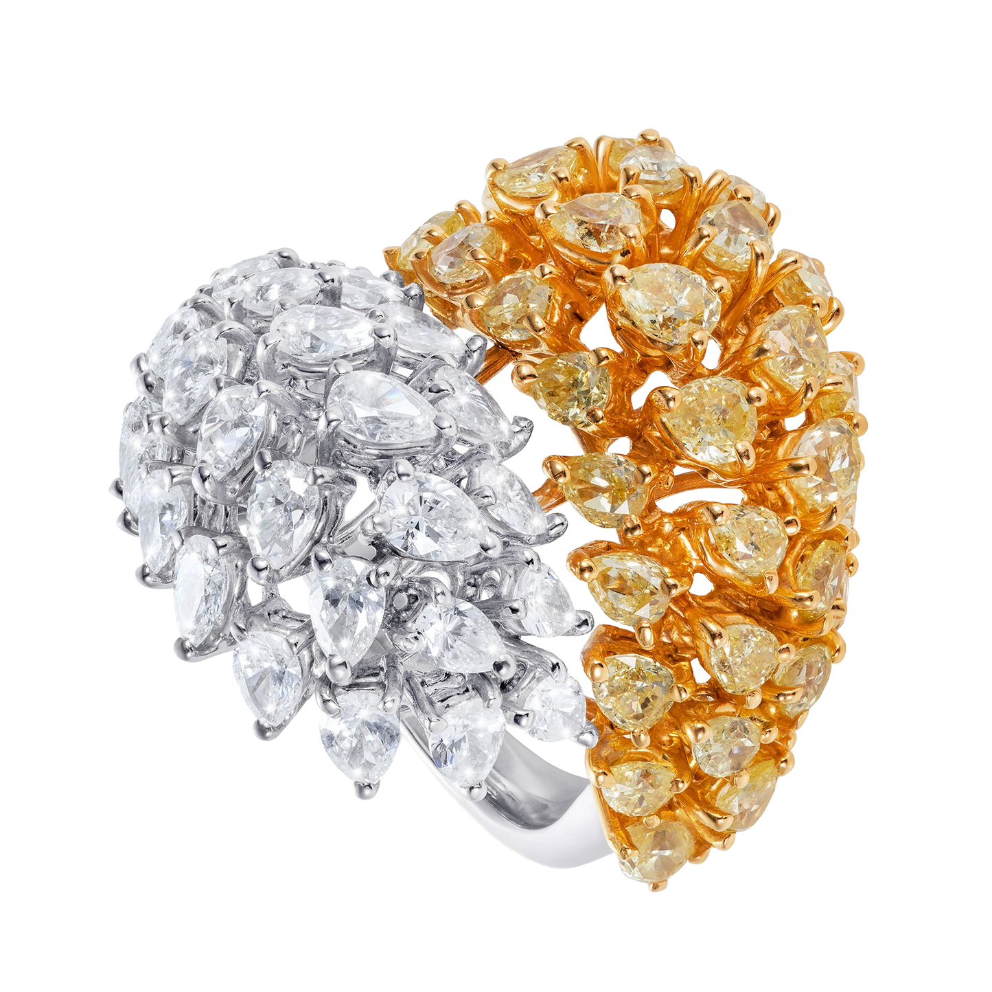 Two-toned Yellow & White Diamond Pear Shaped Diamond Ring