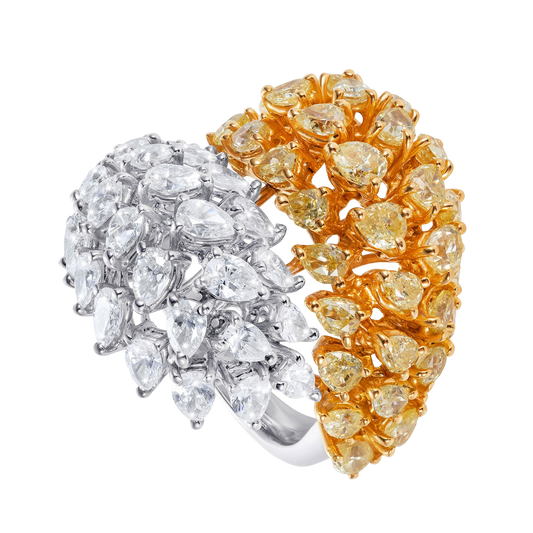 Two-toned Yellow & White Diamond Pear Shaped Diamond Ring