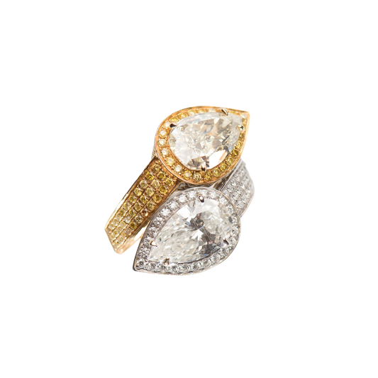 Yellow and white Pear Shape  diamond Ring